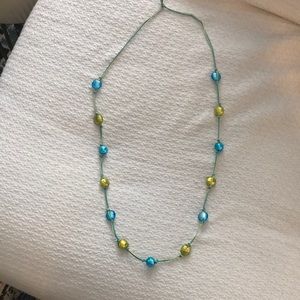 HANDMADE Blue and Gold Glass Metallic Bead Necklace